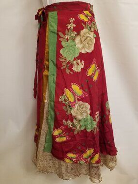 ✅Magic Wrap Silk Sari Skirt 37" Reversible Maxi Boho One Size Fits Most NWOT OS